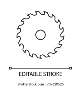 Circular saw blade linear icon. Thin line illustration. Wheel blade. Contour symbol. Vector isolated outline drawing. Editable stroke