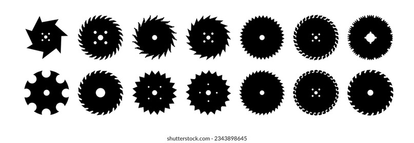 Circular saw blade. Round carpentry tool icons. Industrial rotary wheels.Vector illustration