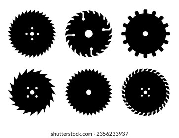 Circular saw blade. Silhouette of metal disc for woodwork. Round carpentry tool icons. Industrial rotary wheels.Vector illustration