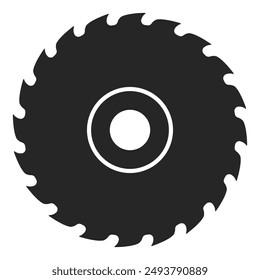 Circular saw blade silhouette vector icon isolated on white background. Simple flat illustration of sharp machinery part, be careful at workplace.