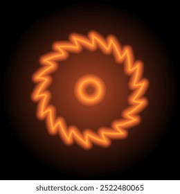 Circular saw blade simple icon vector. Flat design. Orange neon on black background.ai