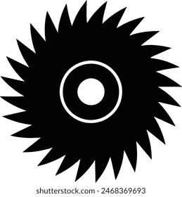 Circular saw blade vector icon isolated on white background. Simple black shape illustration of rotating saw blade.