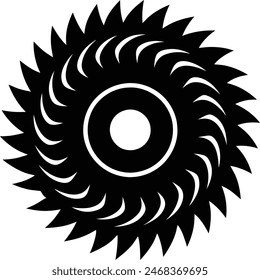 Circular saw blade vector icon isolated on white background. Simple black shape illustration of rotating saw blade.