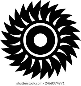 Circular saw blade vector icon isolated on white background. Simple black shape illustration of rotating saw blade.