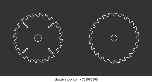 circular saw blade vector line illustration on dark gray background