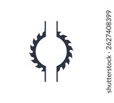 A circular saw blade. Vector logo template with two half sawblade. Isolated illustration on white background.