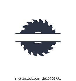 A circular saw blade. Vector logo template with two half sawblade. Isolated illustration on white background.
