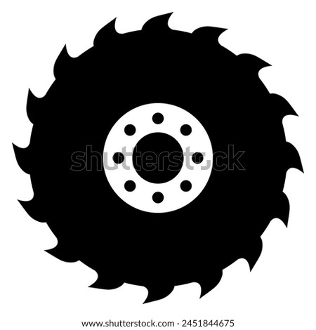 Circular saw blade vector silhouette icon isolated on white background. Simple flat illustration of forestry work tool.