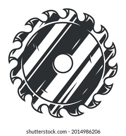 Circular saw blade vintage concept in black and white colors isolated vector illustration