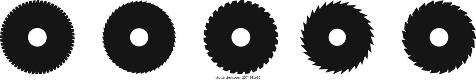 circular saw blades set. disc blade collection. flat silhouette vector illustration