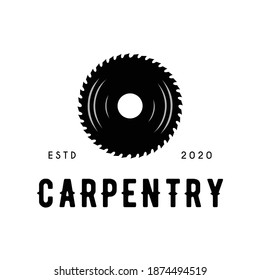 circular saw carpentry woodworking logo design vector