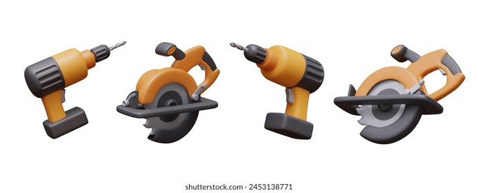 Circular saw, cordless drill. Electrical equipment for carpentry and repair work