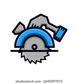 circular saw cordless simple flat icon illustration outline color