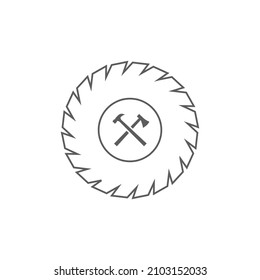 circular saw with cross ax hammer icon logo design vector.