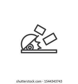 Circular saw cutting line icon. linear style sign for mobile concept and web design. Power-saw bench outline vector icon. Symbol, logo illustration. Vector graphics