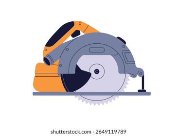Circular saw, cutting tool. Electric power cutter machine with disc blade for carpentry, construction industry and repair. Professional equipment. Flat vector illustration isolated on white background