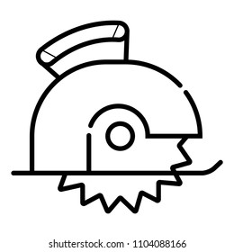 Circular saw cutting wooden plank linear icon.