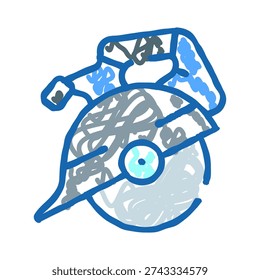 Circular saw doodle drawing representing a power tool commonly used in woodworking, construction, and carpentry for cutting materials, illustrating home repair and renovation concepts