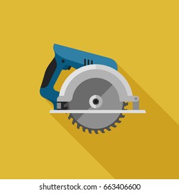 Circular saw flat icon with long shadow. Vector illustration of electric tool.