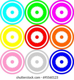 Circular saw icon , circle sign design with different colors