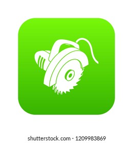 Circular saw icon green vector isolated on white background