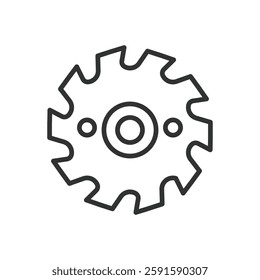 Circular saw, icon in line design. Circular saw, power tool, woodworking, cutting, blade, construction, carpentry on white background vector. Circular saw editable stroke icon