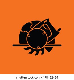 Circular saw icon. Orange background with black. Vector illustration.