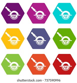 Circular saw icon set many color hexahedron isolated on white vector illustration