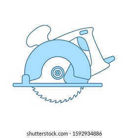 Circular Saw Icon. Thin Line With Blue Fill Design. Vector Illustration.