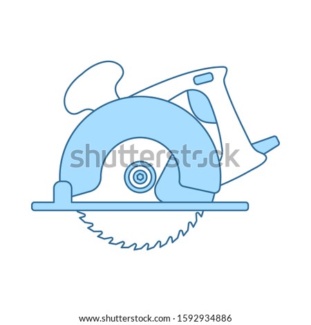 Circular Saw Icon. Thin Line With Blue Fill Design. Vector Illustration.