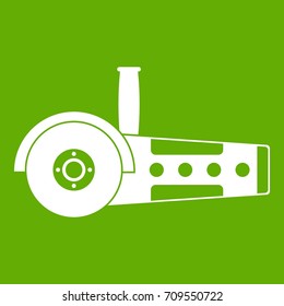 Circular saw icon white isolated on green background. Vector illustration