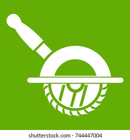 Circular saw icon white isolated on green background. Vector illustration