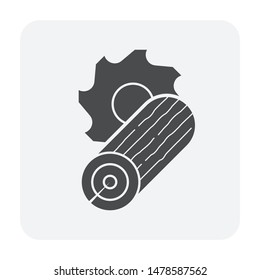 Circular saw, log or logwood vector icon. Processing to cut, crosscut in sawmill industry for sawn timber from tree, forest to lumber or construction material for build house, firewood for fireplace.