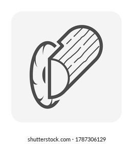 Circular saw, log or logwood vector icon. Process to cut, split or divide in sawmill industry for sawn timber from tree to lumber, construction material for build cabin, house, firewood for fireplace.