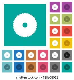 Circular saw multi colored flat icons on plain square backgrounds. Included white and darker icon variations for hover or active effects.