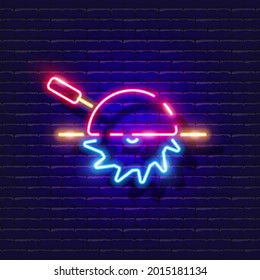Circular Saw neon icon. Vector illustration for design. Repair tool glowing sign. Construction tools concept.
