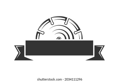 Circular saw with a ribbon isolated on a white background. Vector illustration