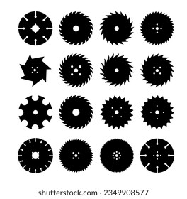 Vi circular. Máquina rodante de palas planas para sierra, máquina para cortar dientes para carpintería, máquina para la construcción de madera. Vector