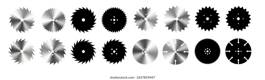 Circular saw. Rotary flat blades saw machine, cut teeth machine for carpentry, machine for wood construction. Vector