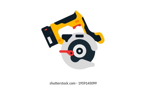 Circular saw side view. Power tools for home, construction and finishing work. Professional worker tool. Vector illustration isolated on white background.