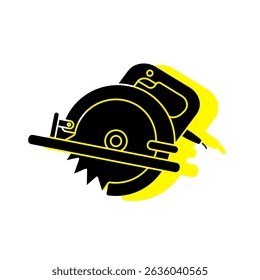 Circular saw silhouette in yellow and black style. Designed for woodworking, construction, tools themes.construction tools, hand tools, power tools, repair, installation, construction