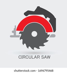 Circular saw in simple flat style. Icon representation of power tools for cutting wood and other materials.