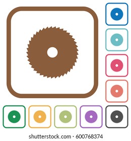 Circular saw simple icons in color rounded square frames on white background