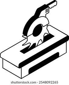 Kreissäge Top Tisch Kontur isometrischen Vektor, Handyman Dienstleistungen Symbol, Haus Reparatur Zeichen, Bauunternehmer Illustration, Marmor Fliesen Schneider Maschinenkonzept