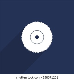 Circular saw vector icon with long shadow isolated on  blue