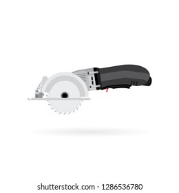 Circular saw. Circular saw vector illustration.
Electric hand tool for cutting wood or metal. 