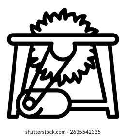 Circular saw workbench with motor line icon, forest industry concept. Vector graphics. Wood work equipment, wood sawing sign on white background, style mobile or design