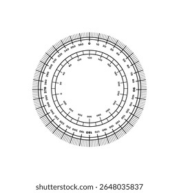 Circular scale with concentric rings and precise tick marks for measurement or calibration purposes.