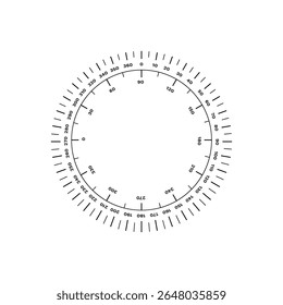 A circular scale graphic with detailed radial tick marks and numeric indicators for measurement.