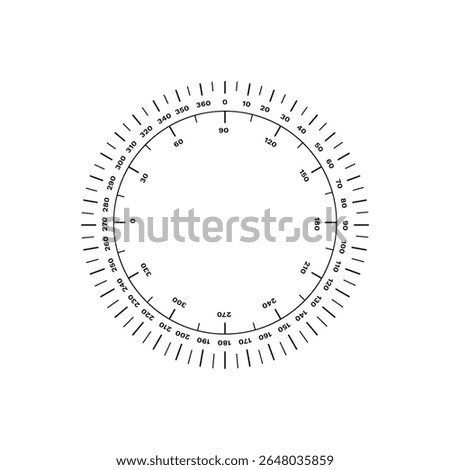 A circular scale graphic with detailed radial tick marks and numeric indicators for measurement.